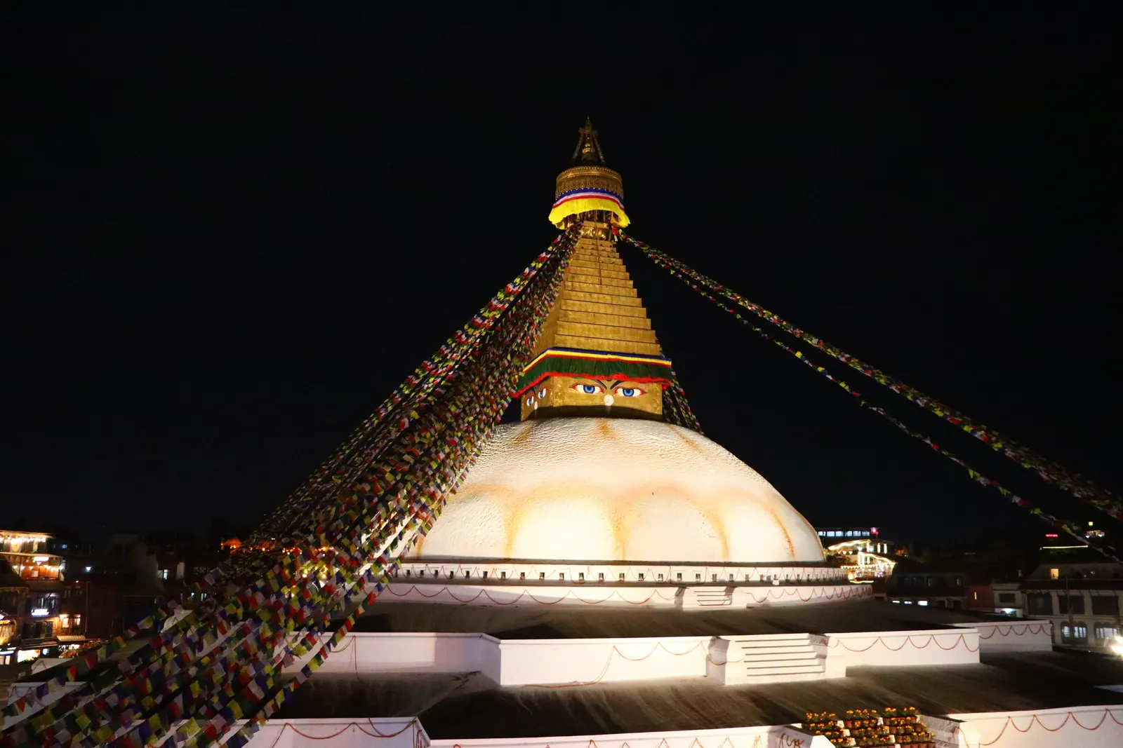 Boudhanath stupa in Kathmandu at night