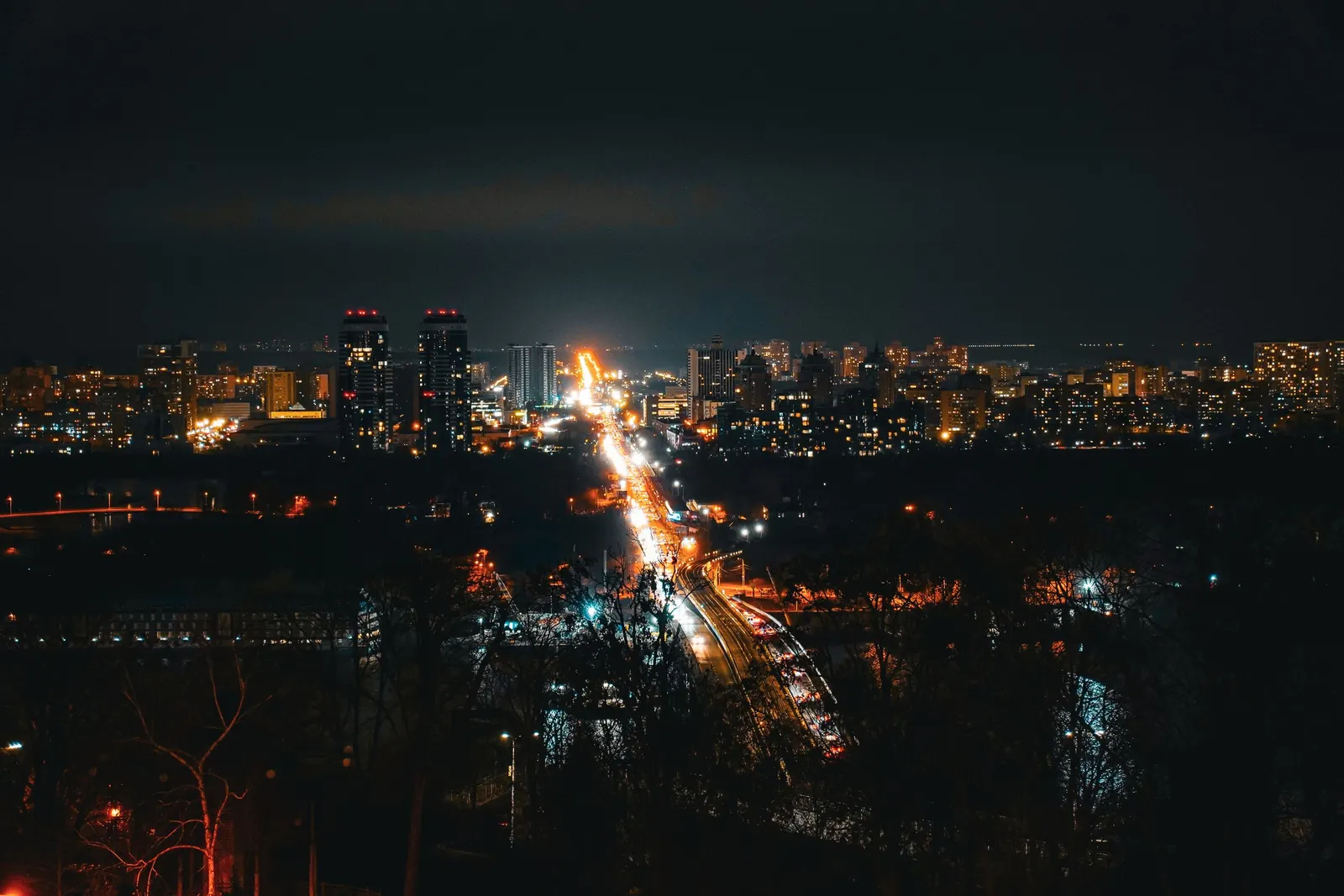 Kyiv at night, looking out over the lights of the city